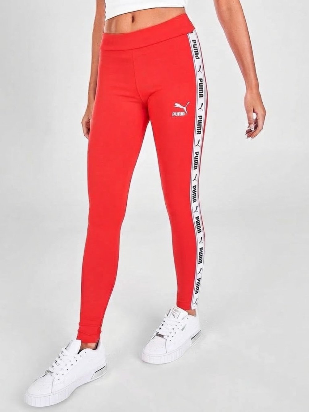 Puma Red Side Stripe Logo Tape Athletic Leggings Tangerine Bright Orange XL 16